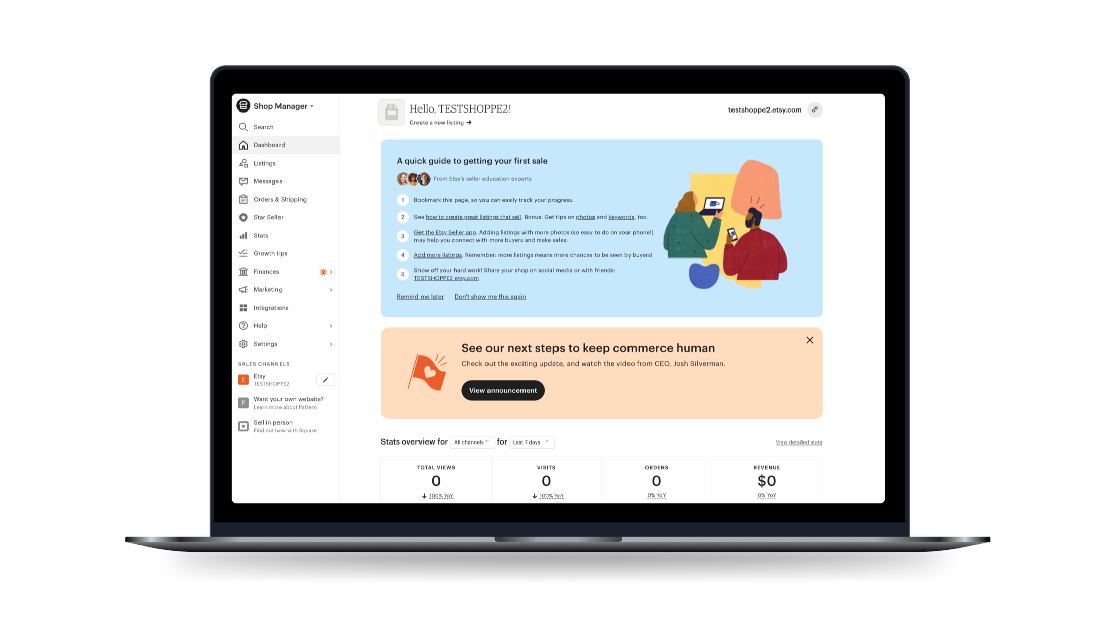 Etsy Shop Manager dashboard — before state