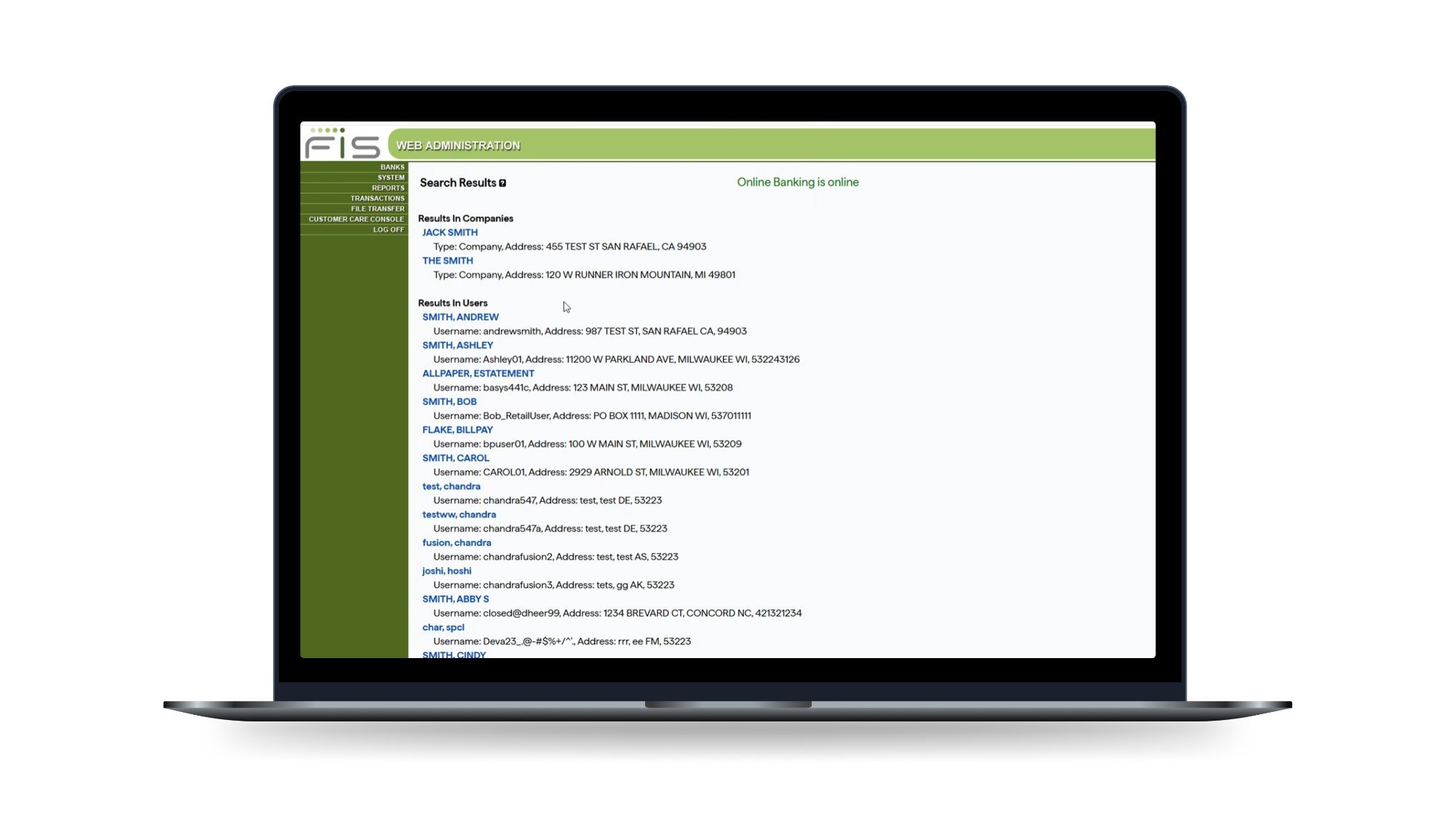 Flex Web Admin before — search experience